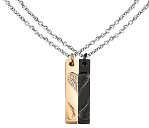 Hanessa 2 Stück Personalisierte Ketten mit Gravur Edelstahl 45-60 cm mit Herz-hälften in schwarz gold- Halsketten für Männer Frauen - Personalisierter Schmuck Paare Damen Herren - Partner Halsketten