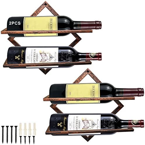 MERYSAN 2pcs Weinhalter aus Metall zur Wandmontage, Vintage Messing hängender Weinregal Organizer für 2 Spirituosenflaschen, Flaschenregal Weinflaschenregal für Home Kitchen Bar Wanddekor