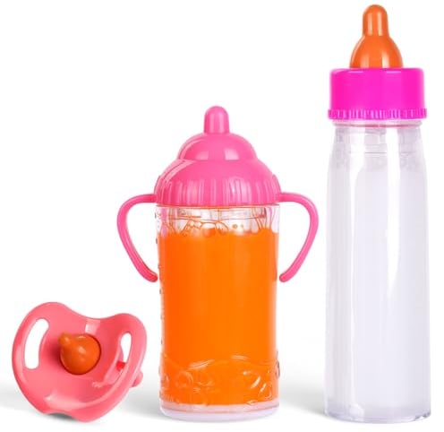 Aolso Magische Flasche,2 Stück Baby Puppe Milchfläschchen mit Schnuller,New Born Baby Puppe Zubehör,Simulierte Fütterung für Babypuppen - Flüssigkeit verschwindet beim Kippen