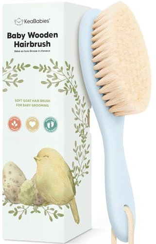 Baby Haarbürste Neugeborene - Holz Babybürste mit weichen Ziegenhaarbürste,Milchschorf Baby Bürste,Haarbürste Baby Erstausstattung Neugeborene,Säugling,Kleinkinder Babypflege, Babyzubehör(Frost, Oval)