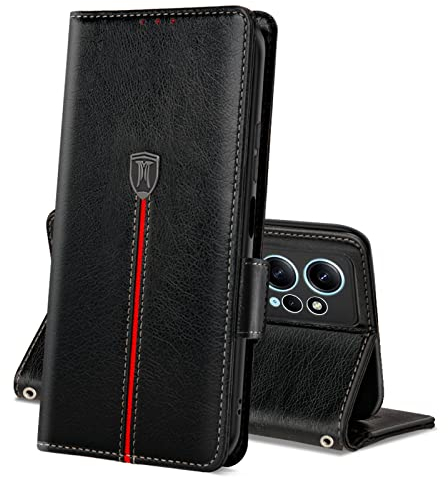 MAMA MOUTH Hülle für Xiaomi Redmi Note 12 4G, Magnet Leder Kartenfach Handyhülle, Klappbar Wallet Tasche Schutzhülle, Flip TPU Bumper Silikon Cover, Stoßfeste Case für Redmi Note 12 Schwarz