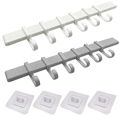 XINGSUI Selbstklebend Küchenhelfer Hängeleiste-2 Sets Abnehmbare Badwandhalterung,Küchenutensilienhalter für Küchen und Badezimmer(Mit 6 Beweglichen Haken)