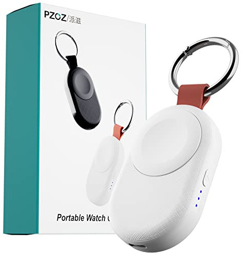 PZOZ 1200mAh Portable Wireless Charger for Apple Watch,Travel Charger for iWatch Ultra/8/7/6/SE/5/4/3/2/1 Magnetic Keychain Power Bank (White)
