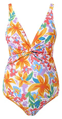 Zshosam T-shirt à manches courtes pour femme enceinte, tenue une pièce, licol, maillot de bain floral, poitrine réglable, mode de maternité, pyjama, Orange, S