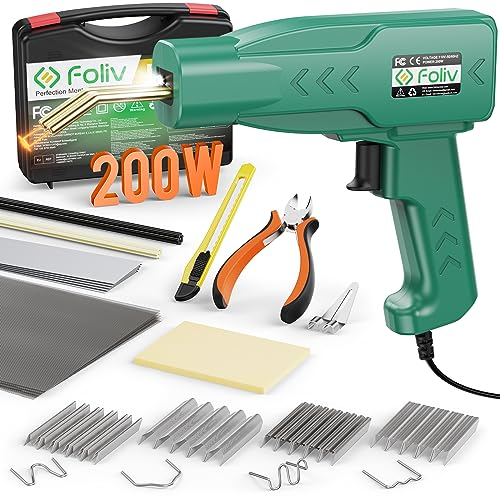 Foliv 200W Kunststoff Schweißgerät, Kunstoffschweißgerät Set, 2-in-1 Schweißen Maschine Auto Stoßstangen Reparatur Set mit 1000PCS Schweißnägel, 16 Kunststoffschweißstäbe&Schleifpapier, Zangen,Messern
