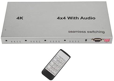 4K HDMI Matrix 4x4 mit Audio, 4 in 4 Out 4K 30Hz Video Switcher Splitter mit Sound Extractor Unterstützung HDCP 2.2, HDR für PC, Projektor, Monitore (EU-Stecker)