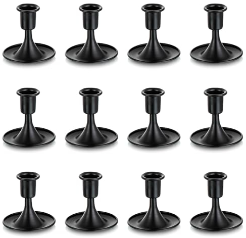 Romadedi Kerzenständer Stabkerzen Schwarz Klein - 12er Set Kerzenhalter Stabkerze Metall Vintage Morden Deko für Adventskranz Halloween Wohnzimmer Weihnachten Hochzeit Tischdeko