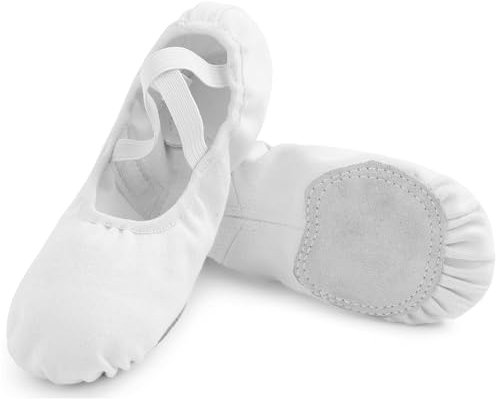Uniuni Elastische Ballettschuhe Mädchen Ballettschläppchen Damen Geteilte Ledersohle Schläppchen Kinder Leichte Gymnastikschuhe Ballett Tanzschuhe Ballerina Tanzschläppchen Weich Faltbar Weiß 38