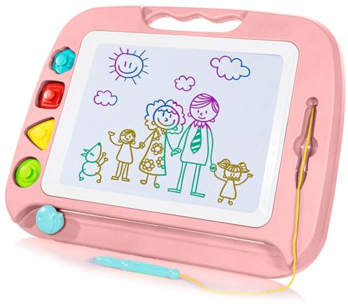 SGILE Große Magnetische Maltafel Zaubertafel, 42x32cm Zeichentafel Zaubermaltafel Malbrett mit 4 Form Stempel für Kinder ab 3 Jahre Geschenk, Hellblau