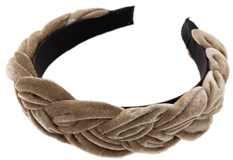 Damen Samt Haarreif Breit Haarband Geflochten Stirnband Vintage Haarreifen Haarschmuck Haarzubehör Verdrehtes Geknotetes Stirnband für Frauen Mädchen für den täglichen Gebrauch,Kamel