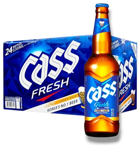 24 x Cass Fresh Bier 0.33l - Das Lagerbier aus Südkorea mit 4,5% Vol.- inklusive Haus der Biere Berlin Bierdeckel