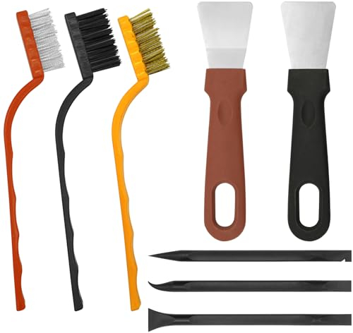 Omsscun 8 Pièces Brosse Metallique Set, 3 Pièces Petite brosse Métallique, 3 Pièces Spudger Plastique et 2 Pièces Spatule en Inox pour Taches Étiquettes Autocollants