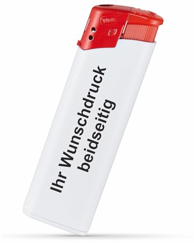 #teamludorf Elektronik-Feuerzeug mit Druck - Beidseitig Bedruckt mit Wunsch-Text & Logo - Nachfüllbar - Werbe-Geschenk (weiß-rot, 50)