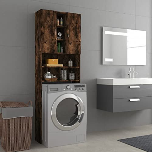 HXZZXS Mobile per Lavatrice con Ante Rovere fumo Legno Multistrato 64x25,5x190 cm Mobile Lavatrice Incasso Armadietto Lavatrice Mobile Alto Mobiletto Bagno Arredi Bagni Mobiletto con Ante