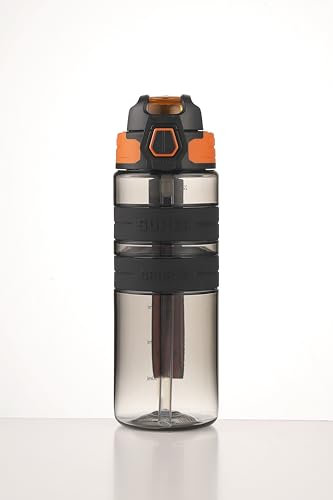 Sports Water Bottle, BPA FREE Tritan Plastic, Leak Proof Water Bottle With Filter, Flip Top, Sports Cup, Drink Bottles (Black, 700ml)