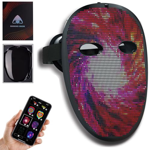 megoo HD Led Maske mit Bluetooth Programmierbar,Led Masken mit Gestenerkennung,Voll Gesichts Led-Maske für Karneval Halloween Cosplay Party Kostüm Maskerade