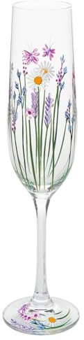 Shudehill Giftware My Favourite Glass Floral Hand Painted Flute Champagne Glass - Lavender, Delphinium, Poppy, Daisy, Gerbera, Sunflower, Butterfly Meadow, Bee or Dragonfly Designs (Butterfly)