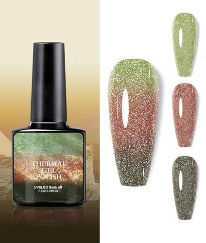 Color Change Glitter Nail Gel Polish, 7.5ml Holographic Nail Gel Polish, Shimmer Chrome Nail Polish Gel, Long Lasting Nail Art Polish - Green
