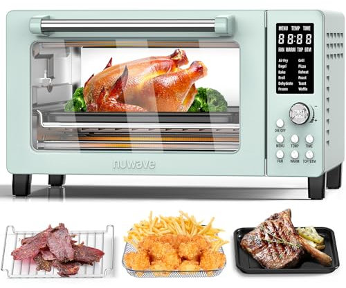 Nuwave Bravo Pro Smart 21QT - Fridora de aire para horno tostador, encimera de convección, 12 funciones todo en 1, con tecnología nítida uniforme y rápida, 22-400 °F, 1800 W, verde menta