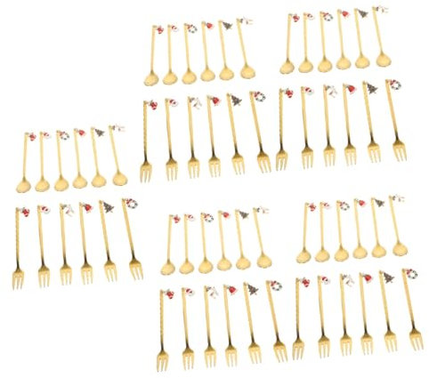 Cabilock 5 Set Set Di Posate Natalizie Cucchiaini Per Mescolare Il Caffè Forchetta Per Dolci Cucchiai Da Torta Forchetta Da Frutta Forchette e Cucchiai Di Natale Acciaio Inossidabile