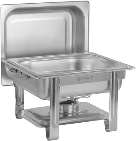 Mahlzeit Edelstahl Chafing Dish 4 Liter | Warmhaltebehälter mit Deckelhalter | Speisenwärmer, Wärmebehälter, Bain Marie Rechaud | Chafing Dishes für Buffet Catering Gastro und Party, GN Behälter