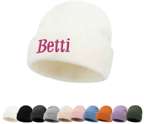 ZOTIMEF Personalisierte Baby-Beanie-Mütze - Individuelle Namensstickerei Gestrickte Beanies Mützen für Kleinkinder Bis Erwachsene Geschenke Weiß
