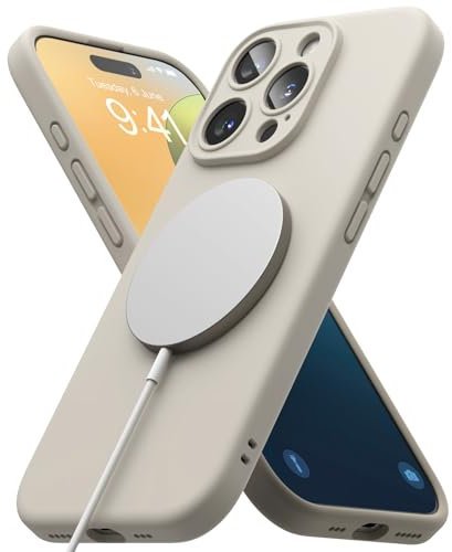 Ringke Silicone Magnetic [Compatible with MagSafe] for iPhone 16 Pro Max Case, Soft Feel Coating Anti-Scratch Slim Lightweight Protective Phone Cover for Magnetic Charger/Accessories - Stone