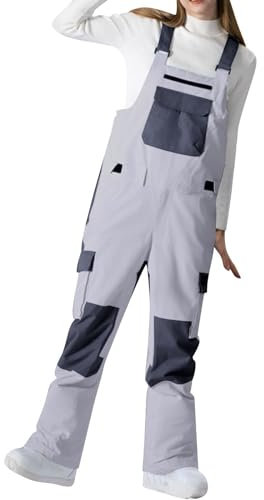Winter-Schnee-Lätzchen, wasserdicht, Snowboard-Overall, Hose, verstellbar, Outdoor, Ripstop, Snowboardhose für Damen, Skihose, gefütterte Schneehose, Winter, warme Softshell-Hose, grau, L