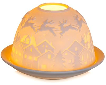 Candeldo Weihnachtsdeko Innen Tischdeko Weihnachten: Keramik Teelichthalter Weihnachten Deko Windlicht für Teelicht Porzellan Weihnachtsdekoration Winterdeko Tisch Fensterbank