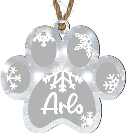 Personalised Pawprint Christmas Bauble – Custom Pet Ornament with Name – MDF Wood or Acrylic Options – Ideal for Christmas, Birthdays, Memorials, Pet Loss (Silver, Mdf Wood Indoor Use Only)
