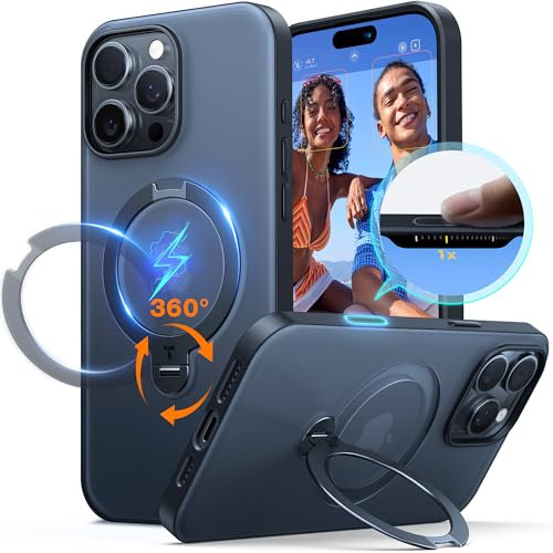 TORRAS 360°Spin Magnetic Stand for iPhone 16 Pro Case,with Camera Control Capture Button, Compatible with Magsafe,12FT Military Grade Shockproof, Slim Protective for iPhone 16 Pro Case,Black