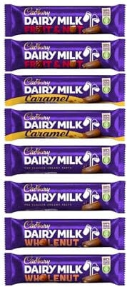 Cadburys Dairy Milk Standard 8 Bar Multipack - x2 45g Dairy Milk, x2 49g Fruit & Nut, x2 45g Whole Nut, x2 45g Caramel