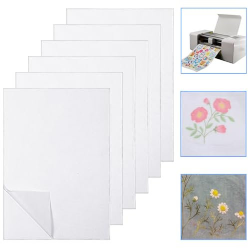 HJZHII 6 Stück A4 Stickvlies Wasserlöslich Selbstklebend,29.7x21cm Stickvorlagen Wasserlöslich,Wasserlösliches Stickvlies Bedruckbare Blank Embroidery Stickmaschine Für Anfänger Drucken Zeichnen Hand