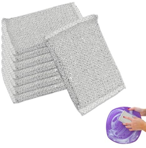 Non Scratch Scrubbing Scourer Kitchen Sponges,8Pcs Reusable Scouring Pads Scourers Sponge Cleaning Sponges Dish Sponge Soft Abrasive Side for Cleaning Kitchen Bathroom,Silver