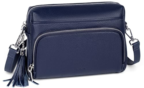 befen Echtleder Handtasche Damen Umhängetasche Kleine, Crossbody Bag Leder RFID-Blockierung Handytasche zum Umhängen, Schultertasche Damen mit Integrierter Brieftasche, Marineblau