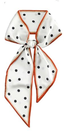 GIMIRO Satin Seidenschal 148 x 13,5 cm Krawatte Double Layer Bund Damenkrawatte Geometrisches Polka-Dot Muster Weiß mit Schwarzen Punkten und Orange Bordüre (White Orange Polka Dot)