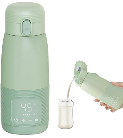Tragbarer Flaschenwärmer, 500ml Flaschenwärmer Baby Unterwegs Präzise Temperaturkontrolle 37 Bis 55 Grad Einstellbar für Reisen Nachtfütterung (Grün)