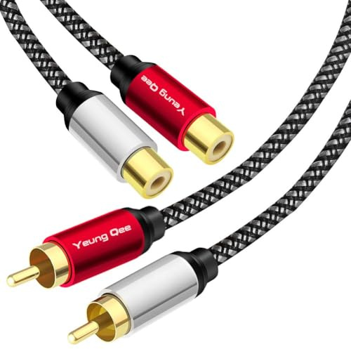 Yeung Qee 2RCA Male to 2RCA Female Extension Cable, 2 RCA Extension Cable Nylon braid 2 RCA Female Stereo Audio Extension Cord (0.5M)