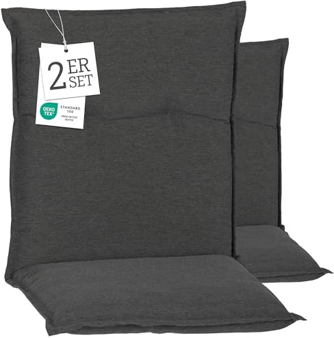 Beo® Barcelona Niedriglehner Gartenstuhl-Auflagen 2er Set | Waschbar | Made in EU | Öko-Tex Standard | Atmungsaktiv und UV-beständig | 98x46x8 cm Sitzkissen Outdoor