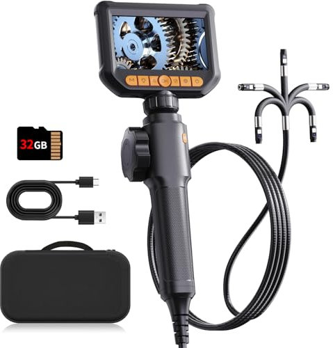 Dual Lens Endoscope Inspection Camera, Qimic Two-Way 360° Articulating Borescope, 1080P 4.3''IPS Screen Endoscope Camera with Lights, IP67 Waterproof Flexible Endoscope, Gadgets for Drain/Pipe