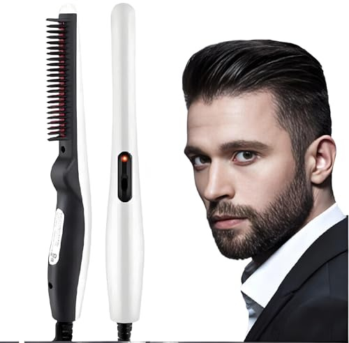 Sadodo Electric Hair Straightener for Men, Heated Beard Brush, Hair Comb for Medium to Long Hair/Beard Grooming, Gifts for Men Father, Women Styling Tool