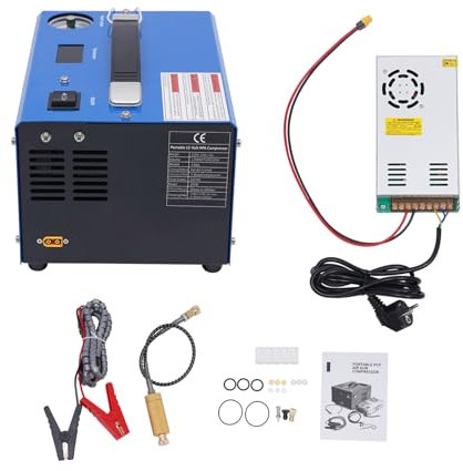 Kompressor, 250W 300bar PCP Luftkompressor mit Leistungswandler und Manometer, Laderate 13min/450cc 0-30Mpa, für Autos, LKWs, Kajaks, PCP Airsoft Gewehre