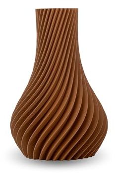 NATUMO Design 3D Vase Kunststoff „Pirum“– bruchsichere Blumenvase modern, Deko Vase mit skulpturaler Form (Braun, 18 cm)
