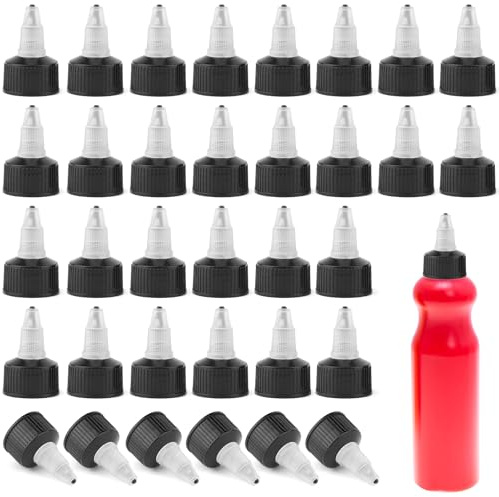 Nexlynk 36 Pcs 24/410 Twist Top Caps with Foam Gasket, Black Plastic Squeeze Bottle Replacement Caps for Paint Lids Glue Dispensing DIY Crafts