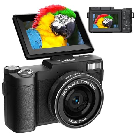 MENDUNER 5K Digitalkamera, WLAN 64MP -Kameras für Fotografie, 3,0 -Zoll -Bildschirm Kompakt Tragbare Vlogging Camara mit 18x ​​Zoom, Mehrere Schönheitsfilter Unterstützen 128 GB SD -Karte (Black)