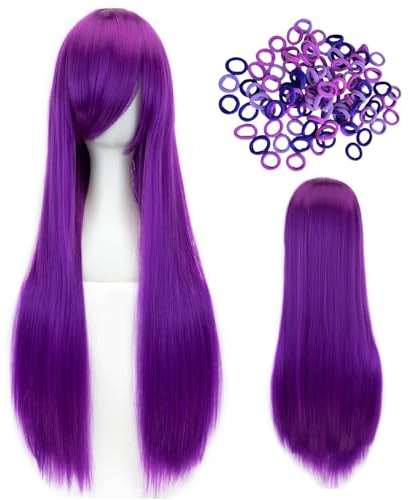 HTTDSLF Perücke Cosplay Kids, Lange Gerade Lila Perücke, Universelle Anime-Kostüm-Cosplay-Perücke, Hunter Cosplay für Kinder, Lila Perücke Lang, für Halloween Karneval Party Maskenball