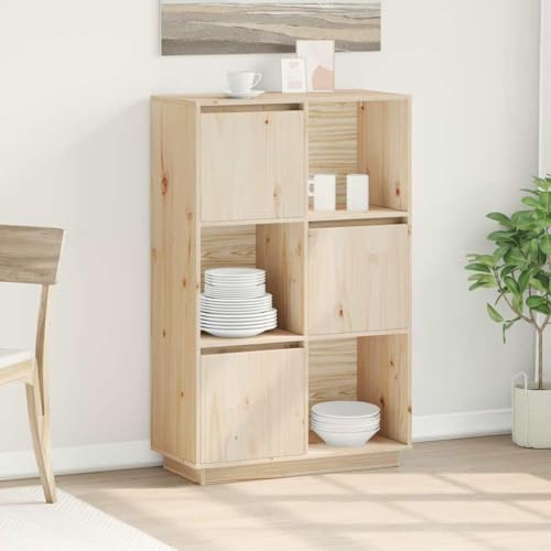 Hoopleep Highboard 74x35x117 cm, Massivholz Kiefer, unbehandelt, vielseitiger Stauraum, für Schlafzimmer, Wohnzimmer, Flur, natürliches Möbelstück