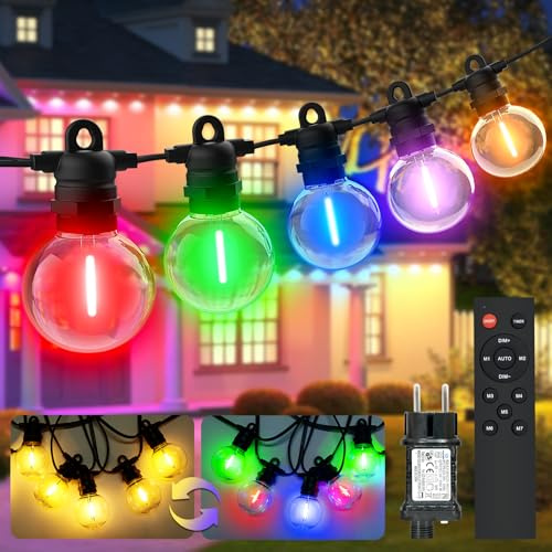 YIFMOO LED Lichterkette Außen Strom, Warmweiß & Farbwechsel, 15M 24 Glühbirnen, 8 Modi Lichterkette Outdoor mit Fernbedienung, IP68 G40 Lichterketten für Innen Garten Balkon Pavillon Terrasse Deko