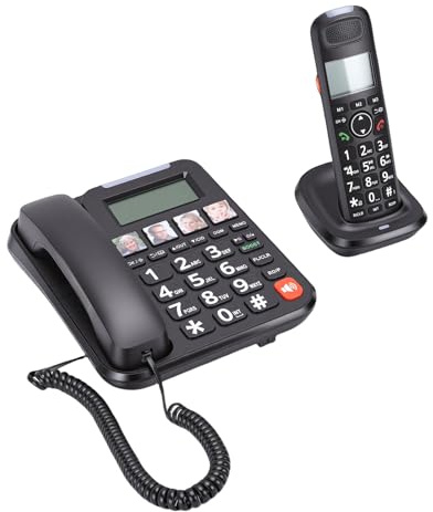 LICAEVEY Corded Cordless Phone, Full Duplex Handsfree Home Phone with Backlit Screen Keyboard, Caller ID Call Waiting Volume Control, Expandable Up to 5 Handsets for Home Office (GB Plug)