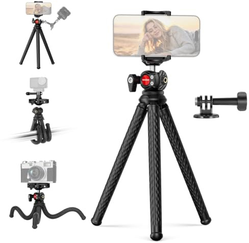 NEEWER Flexible Phone Tripod, Small Mini Camera Webcam Desk Stand, TP34 | Phone Holder & Action Camera Adapter, Compatible with iPhone GoPro DJI Pocket 4 3 Xtra Muse Insta360, for Video Recording